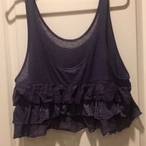 Free People Vintage Lacey Ruffle layered sheer purple tank Crop Top Size L